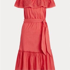 Ralph Lauren Pink Ruffled Tie Front Midi Dress